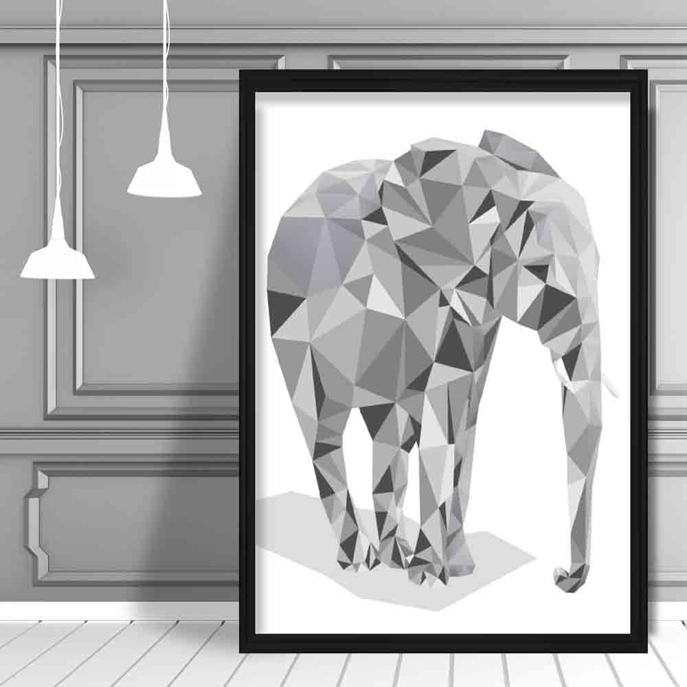 Geometric Poly Black and Grey Elephant Poster
