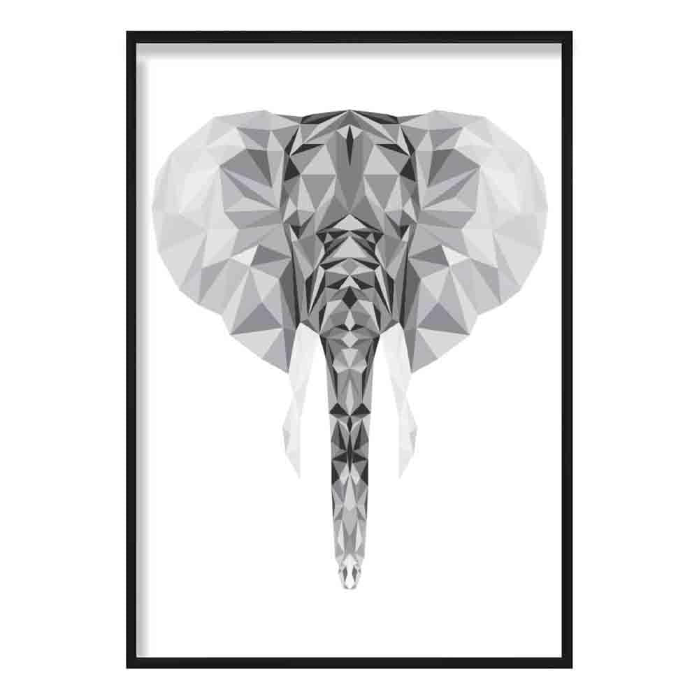 Geometric Poly Black and Grey Elephant Head Poster