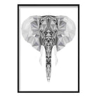 Geometric Poly Black and Grey Elephant Head Poster