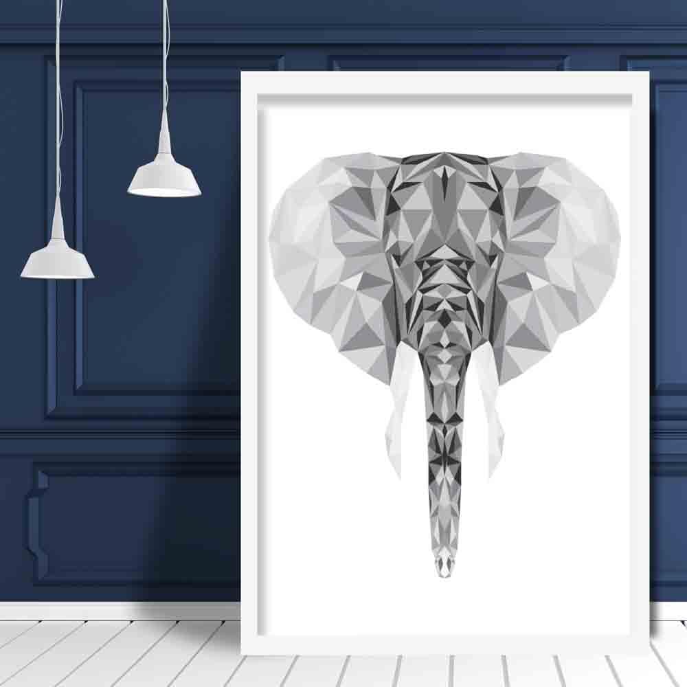 Geometric Poly Black and Grey Elephant Head Poster
