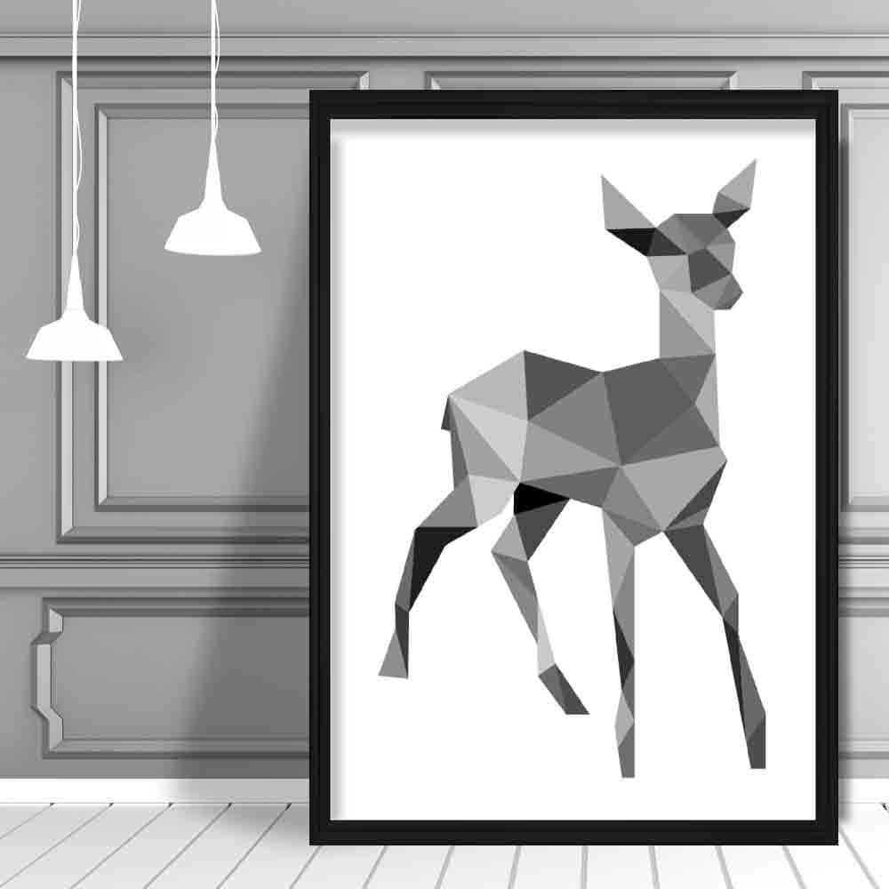 Geometric Poly Black and Grey Young Stag Poster
