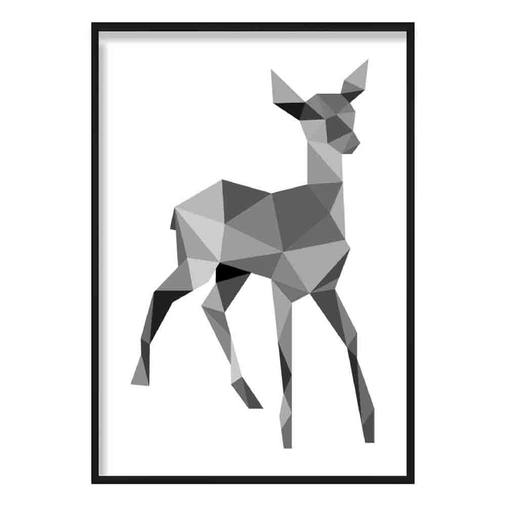 Geometric Poly Black and Grey Young Stag Poster
