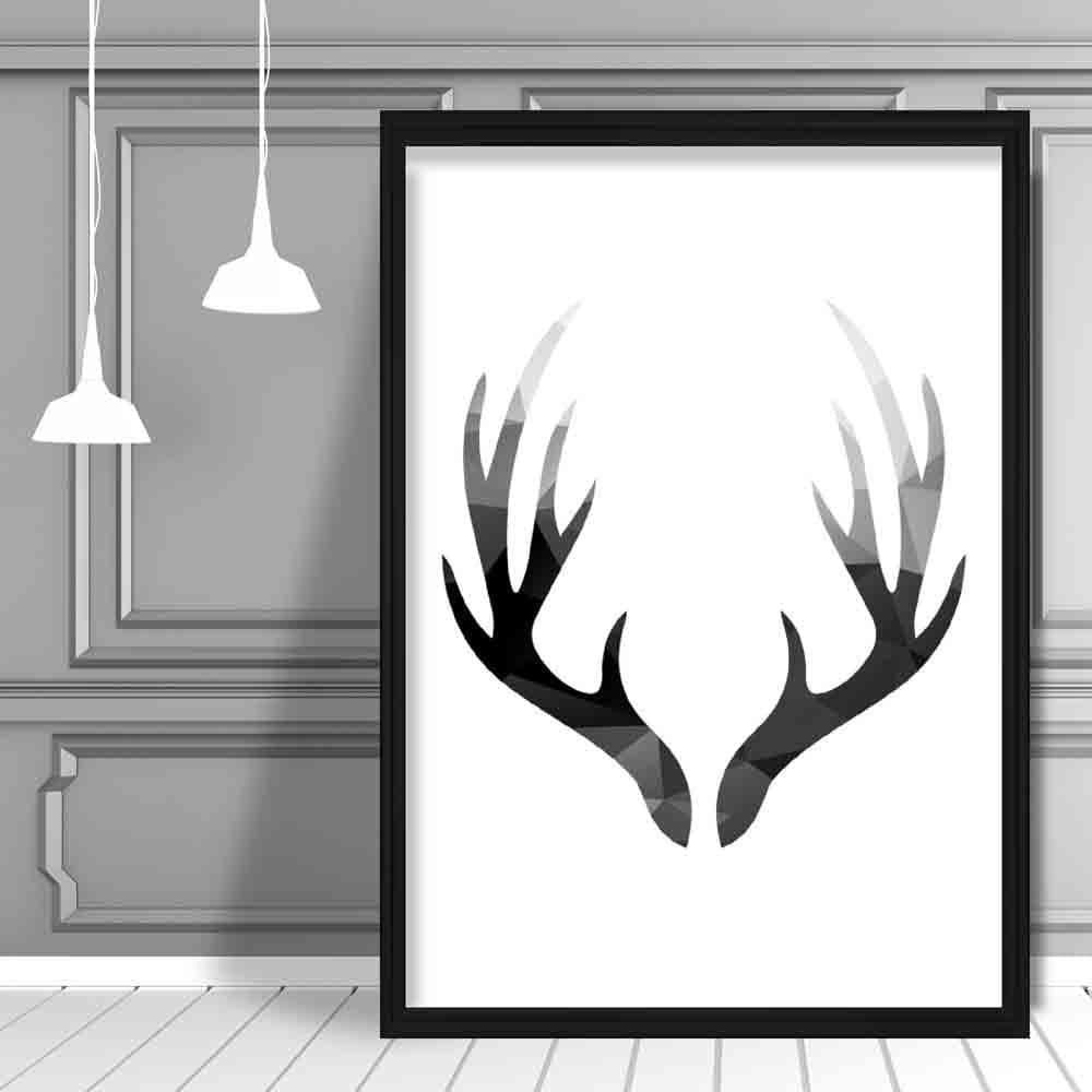 Geometric Poly Black and Grey Stag Antlers Poster