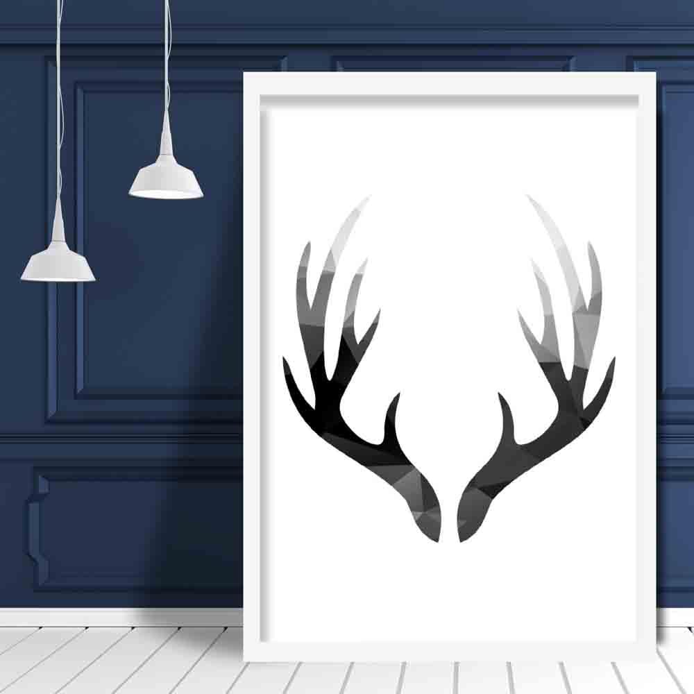 Geometric Poly Black and Grey Stag Antlers Poster