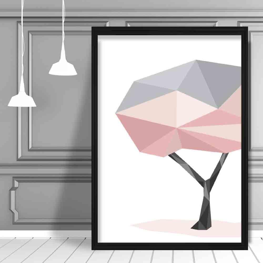 Geometric Poly Blush Pink and Grey Tree Poster