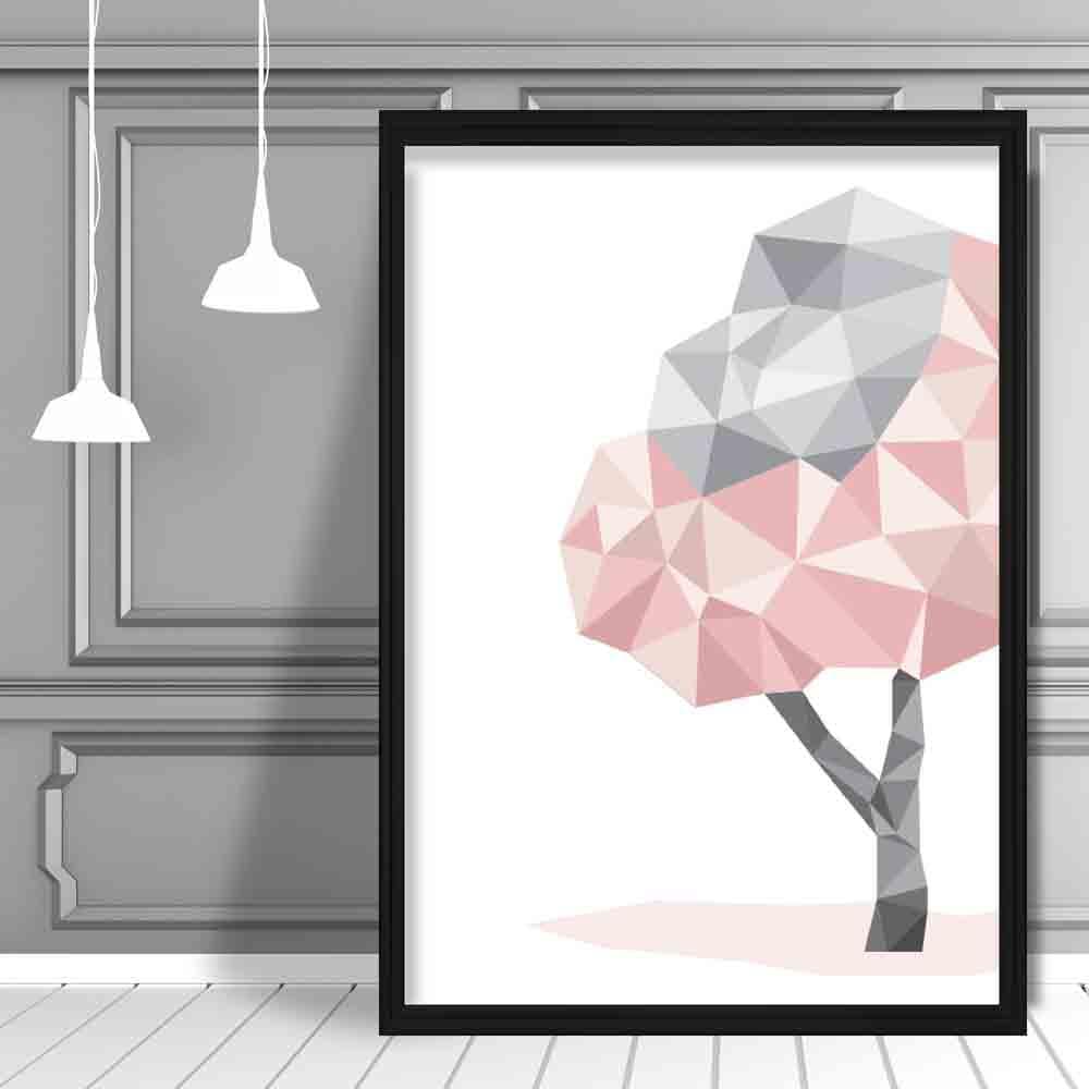 Geometric Poly Blush Pink and Grey Tree 2 Poster