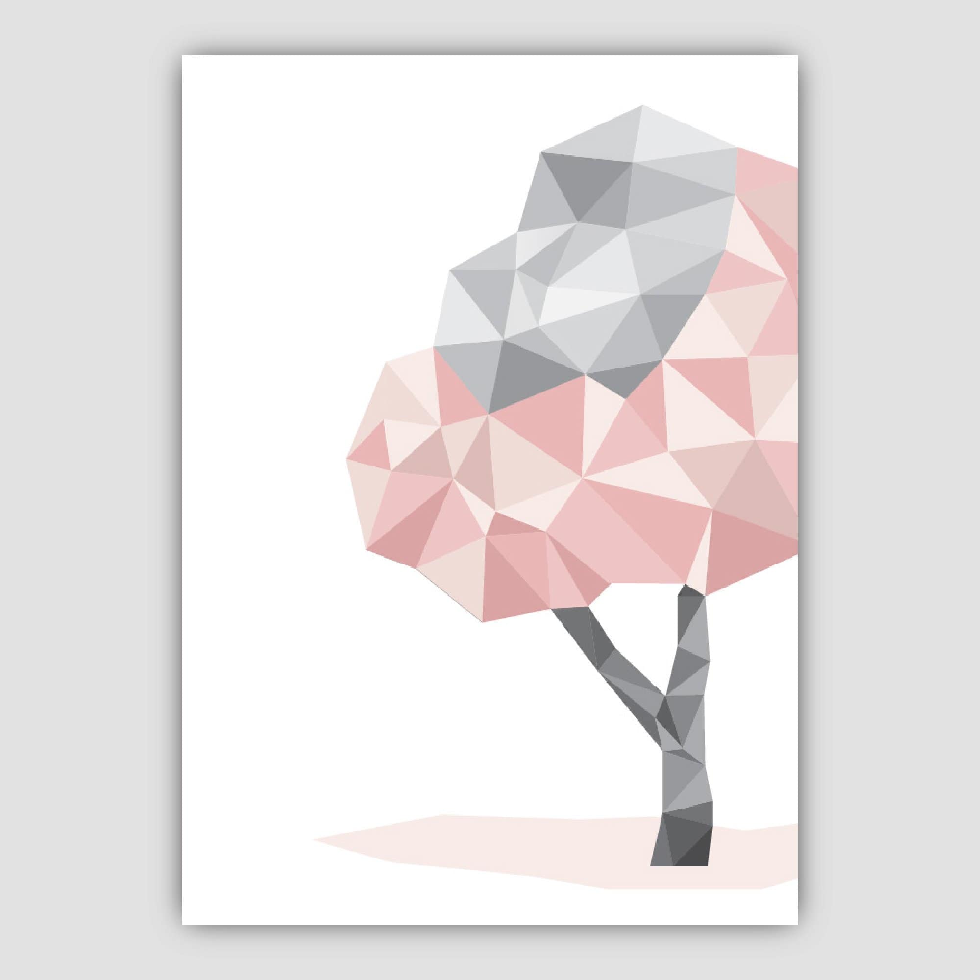 GEOMETRIC set of 3 Blush PINK Elephant Art Prints