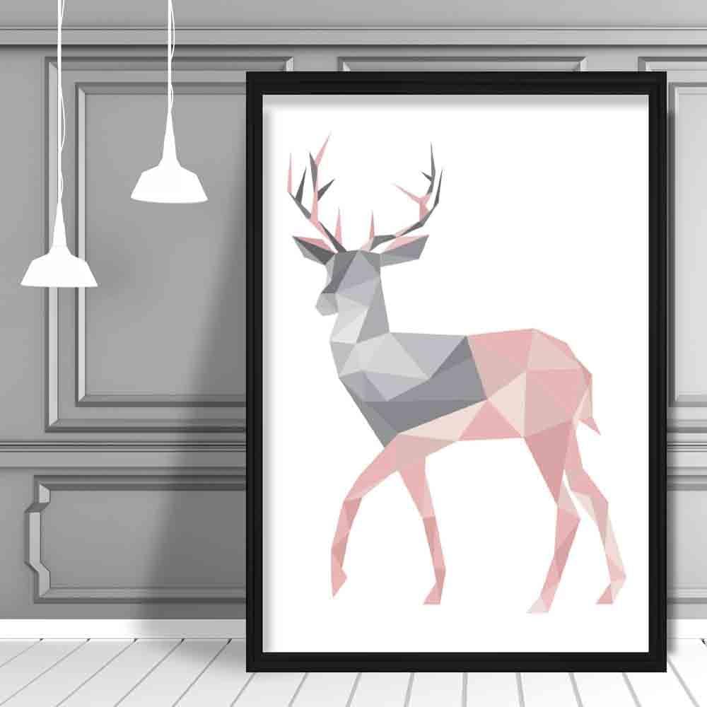 Geometric Poly Blush Pink and Grey Stag Poster