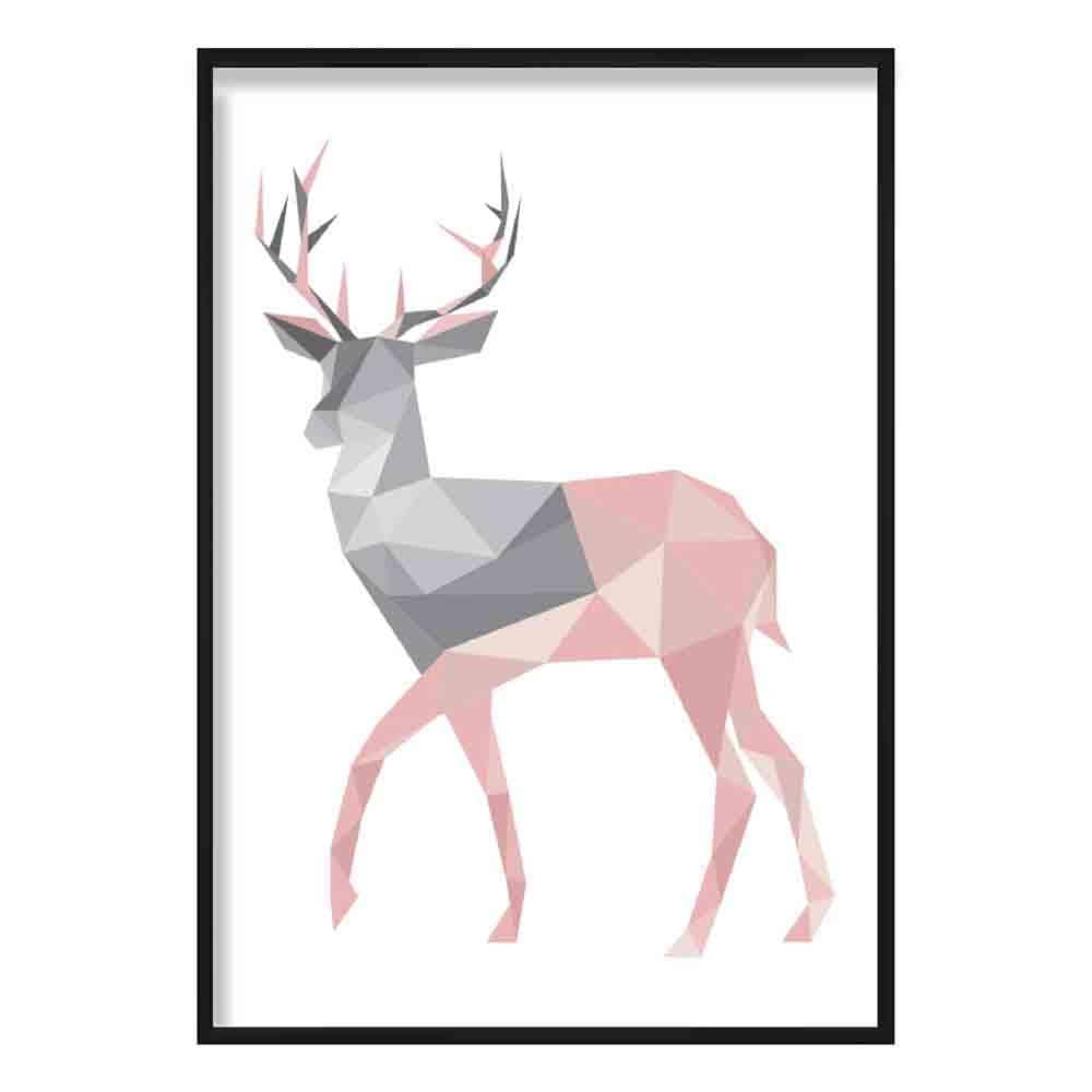 Geometric Poly Blush Pink and Grey Stag Poster
