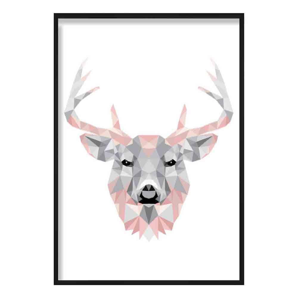 Geometric Poly Blush Pink and Grey Stag Head Poster