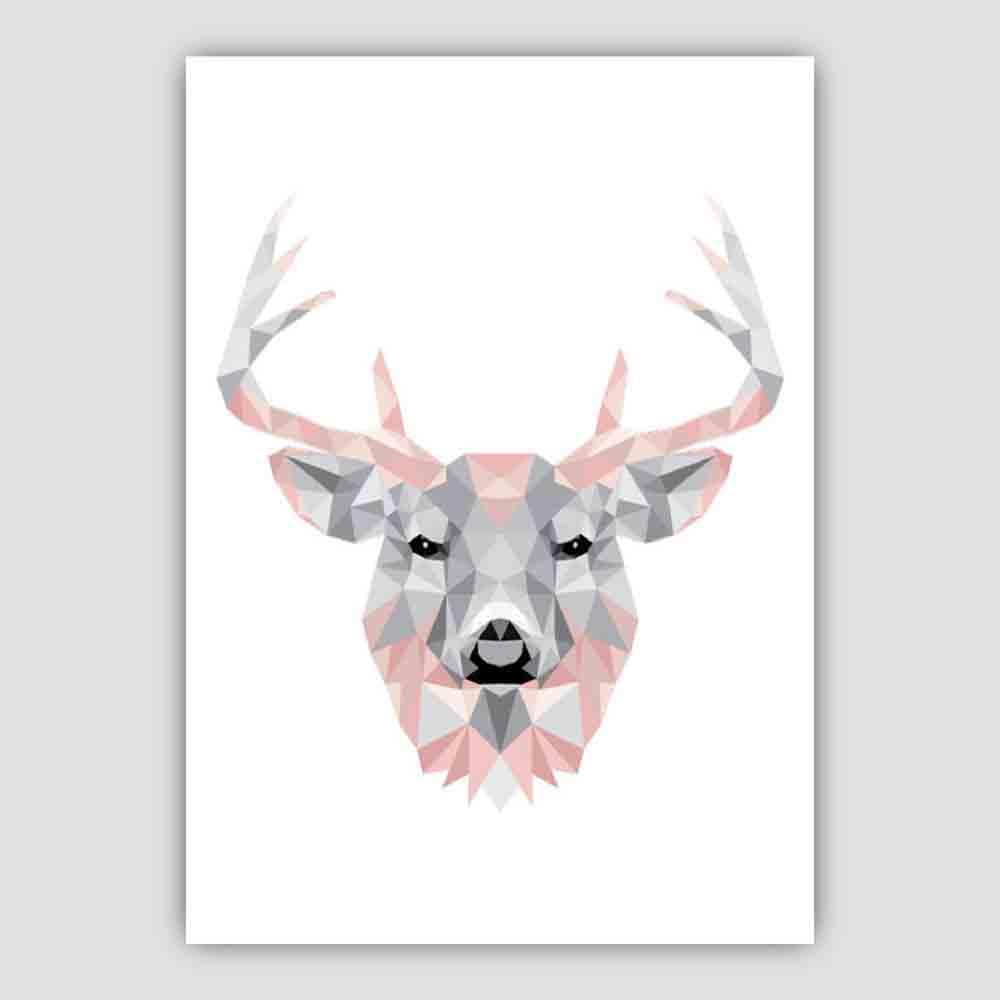 Geometric Poly Blush Pink and Grey Stag Head Poster