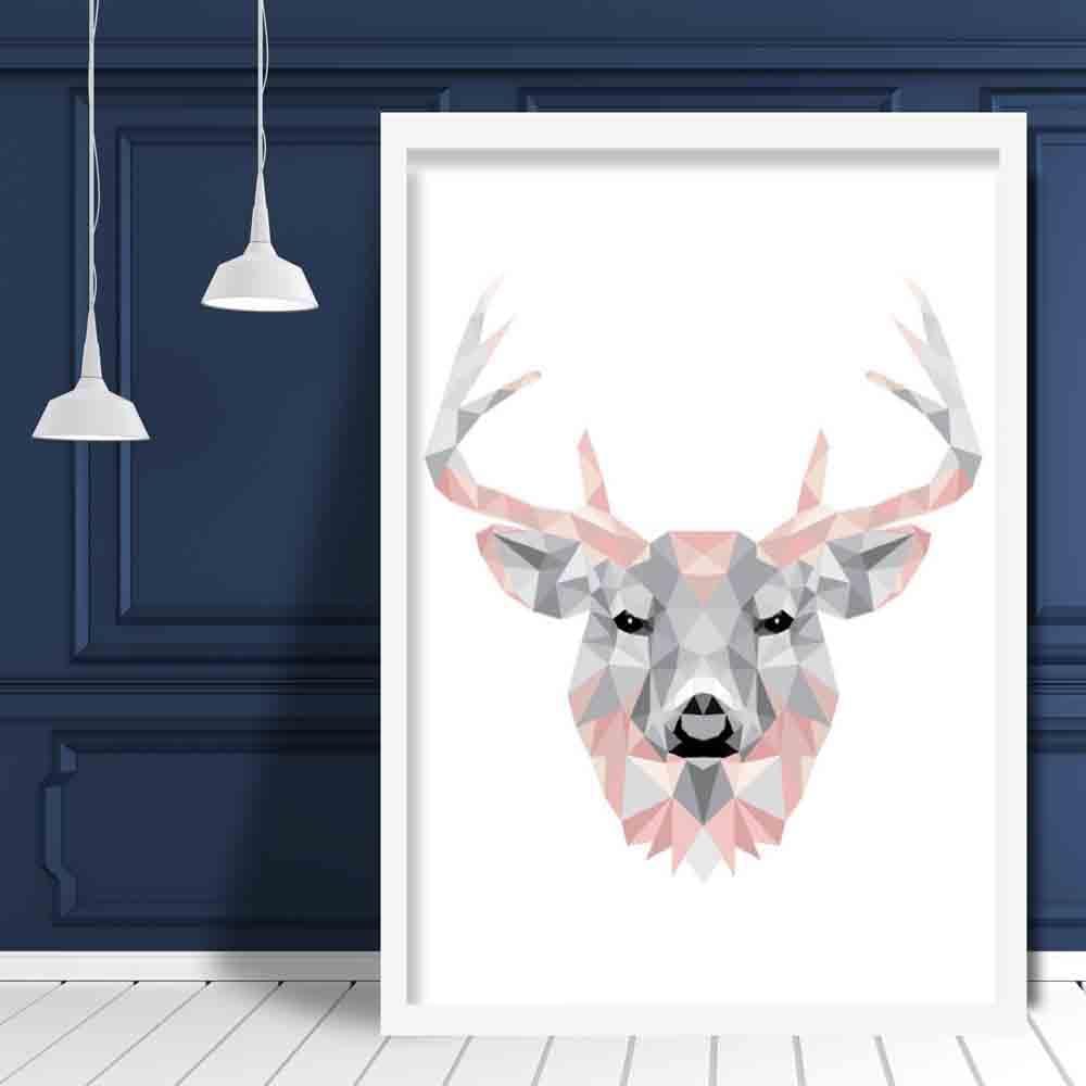 Geometric Poly Blush Pink and Grey Stag Head Poster
