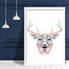 Geometric Poly Blush Pink and Grey Stag Head Poster