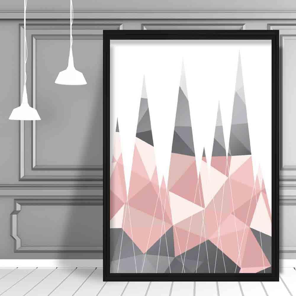 Geometric Poly Blush Pink and Grey Mountains Poster