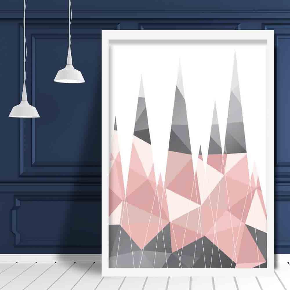 Geometric Poly Blush Pink and Grey Mountains Poster
