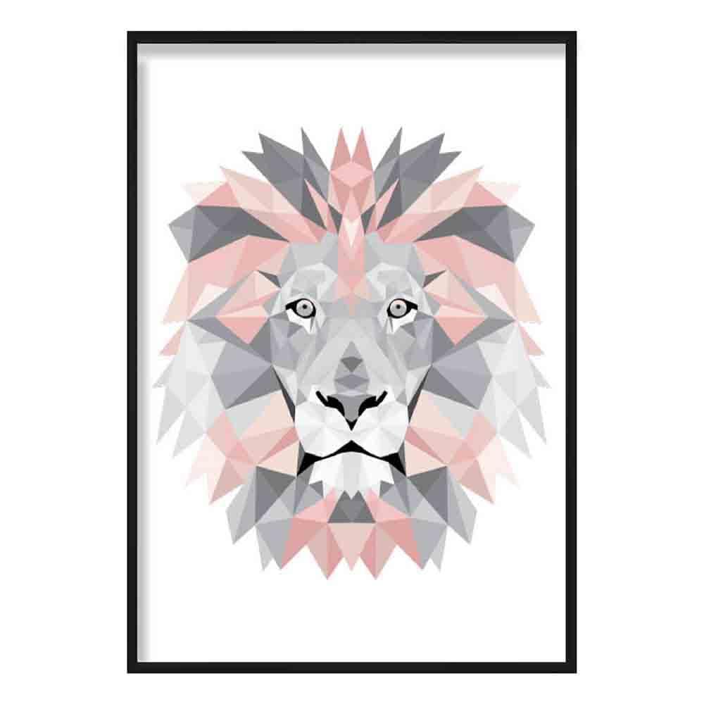 Geometric Poly Blush Pink and Grey Lion Head Poster