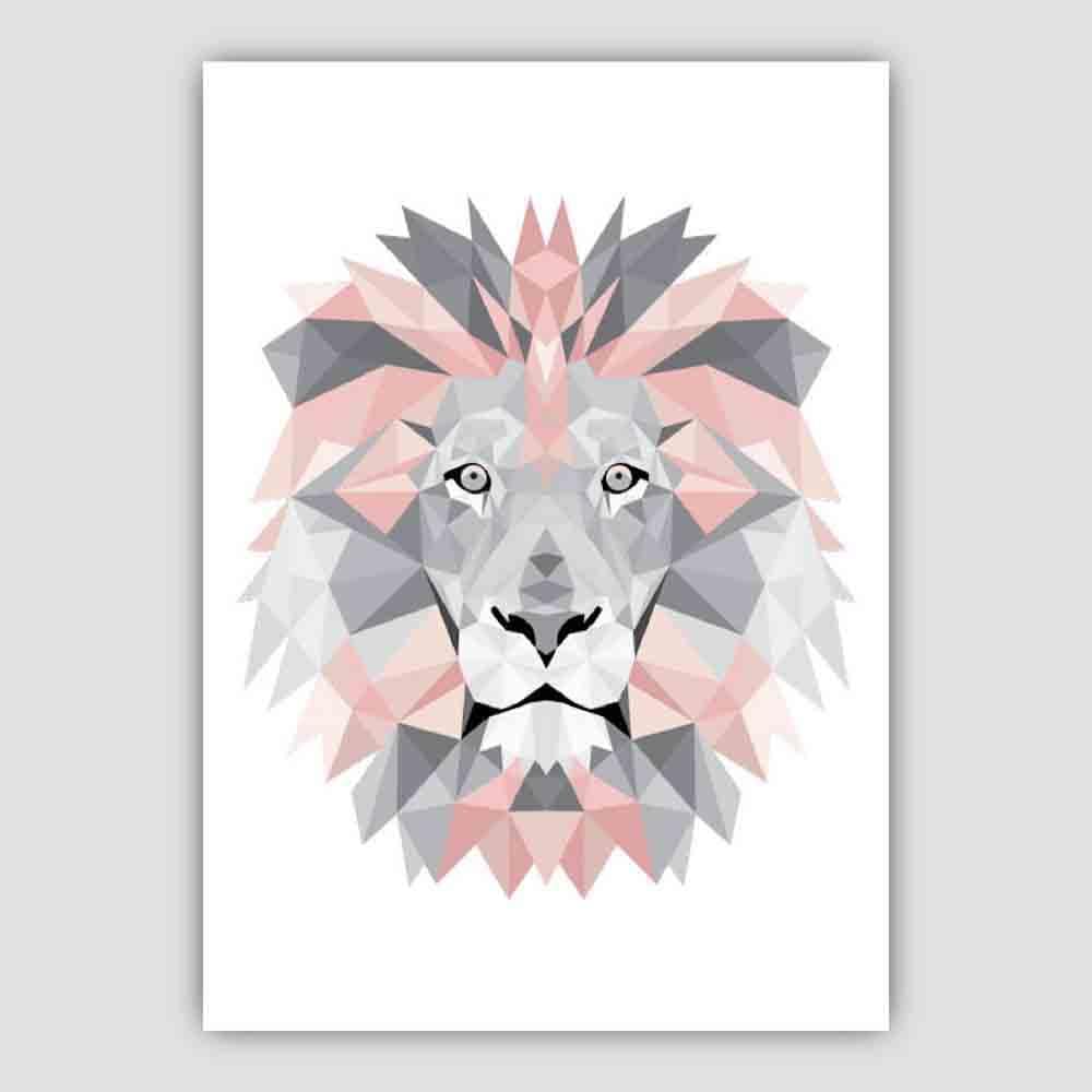 Geometric Poly Blush Pink and Grey Lion Head Poster