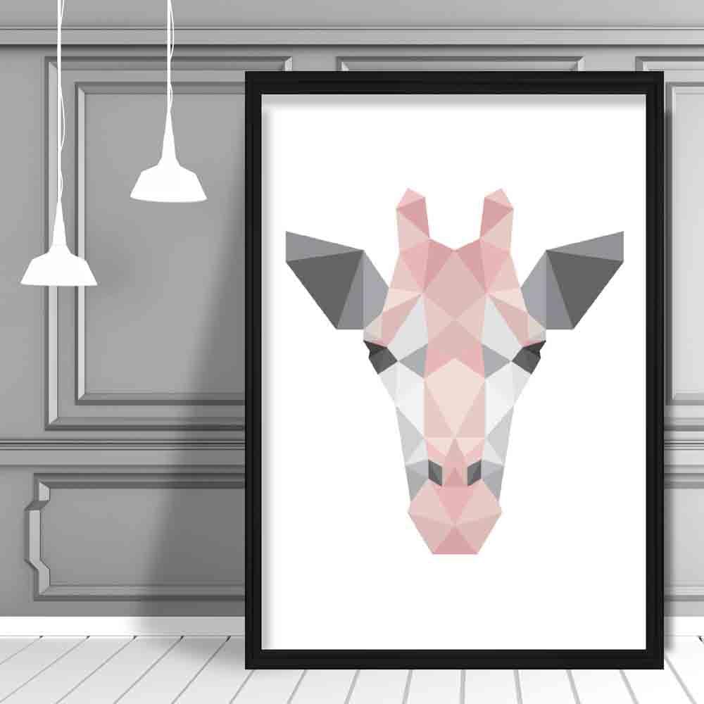 Geometric Poly Blush Pink and Grey Giraffe Head Poster