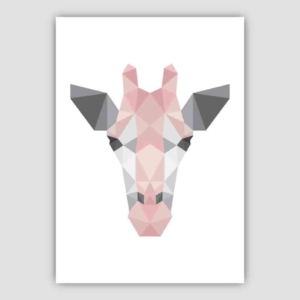 Geometric Poly Blush Pink and Grey Giraffe Head Poster
