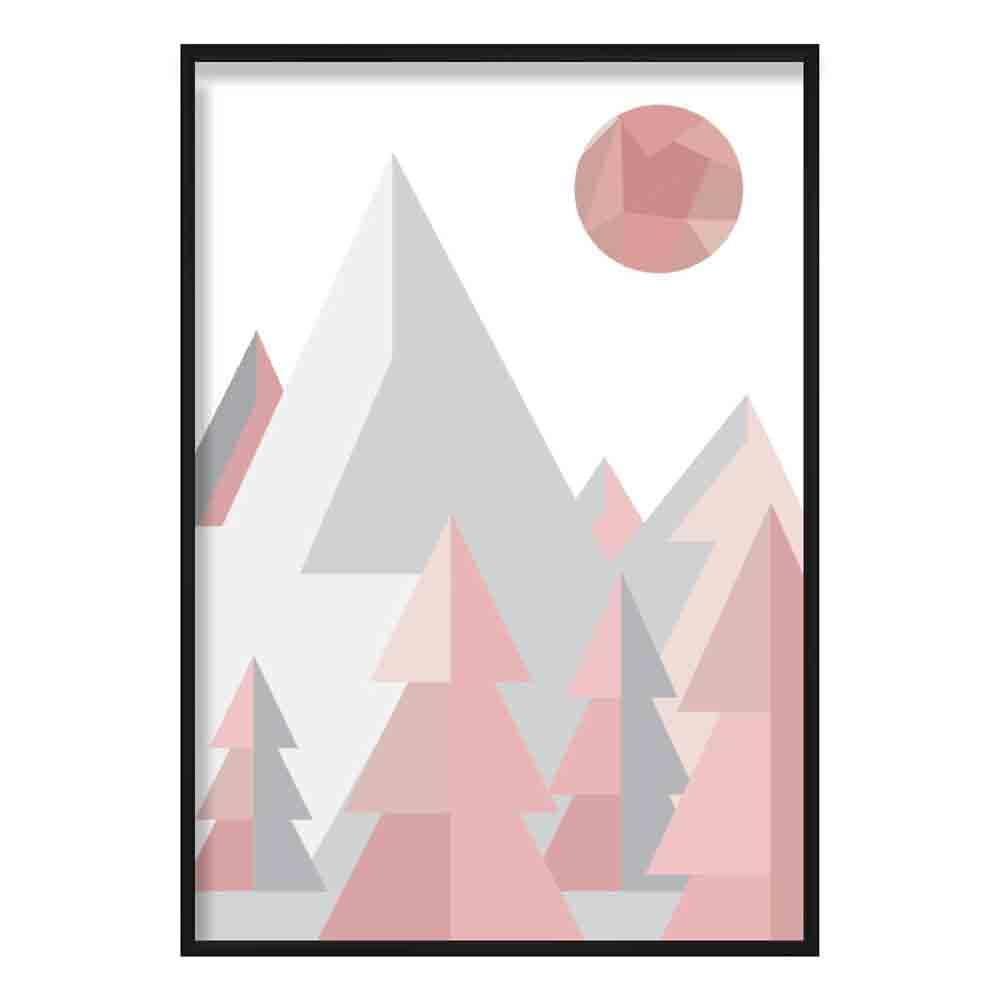 Geometric Poly Blush Pink and Grey Forest Poster
