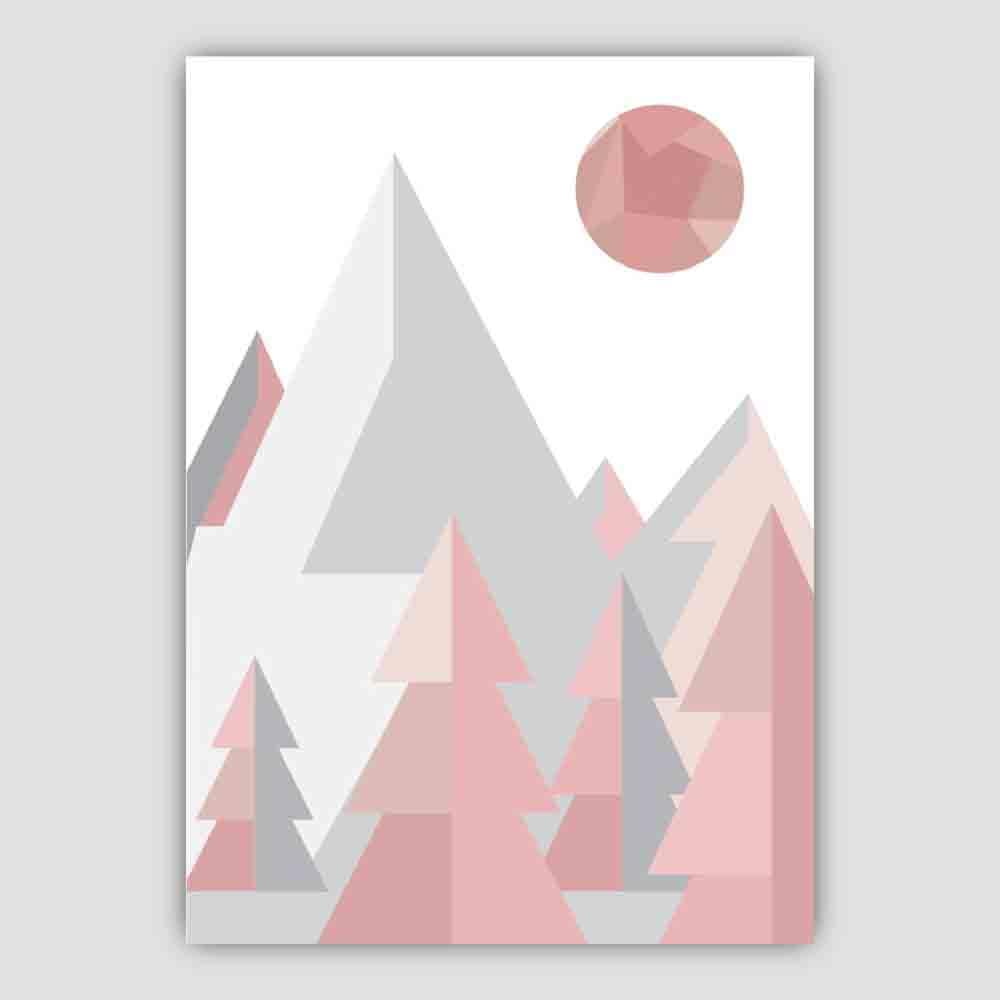 Geometric Poly Blush Pink and Grey Forest Poster