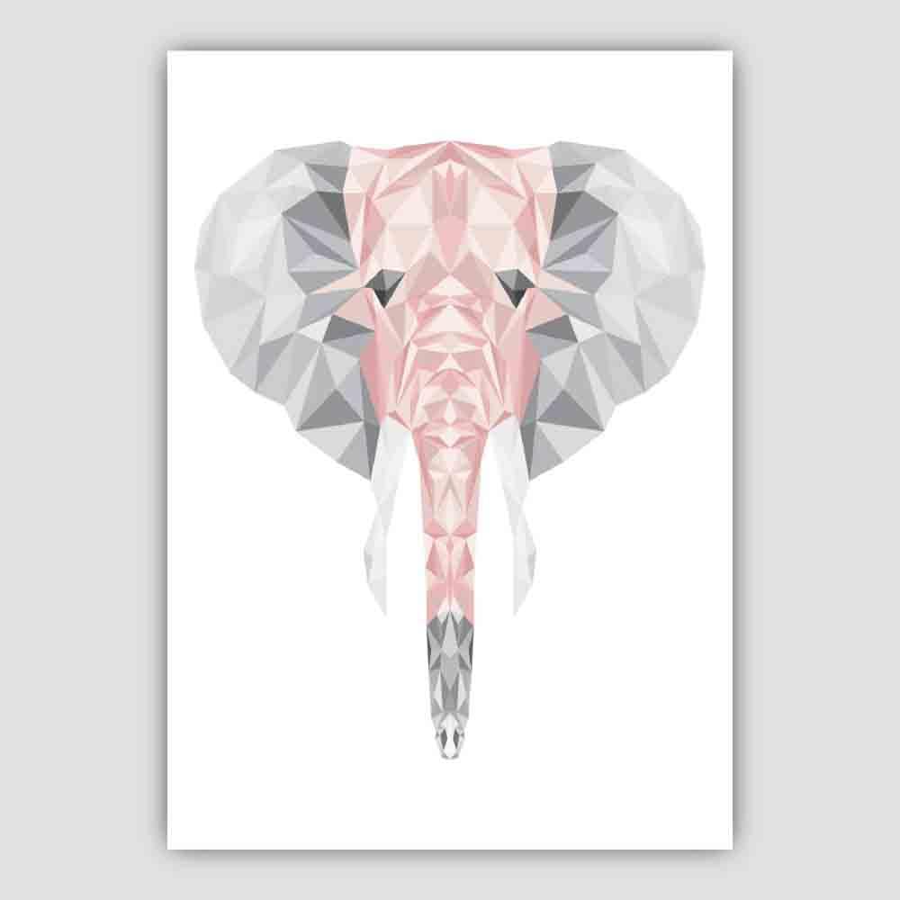 Geometric Poly Blush Pink and Grey Elephant Head Poster