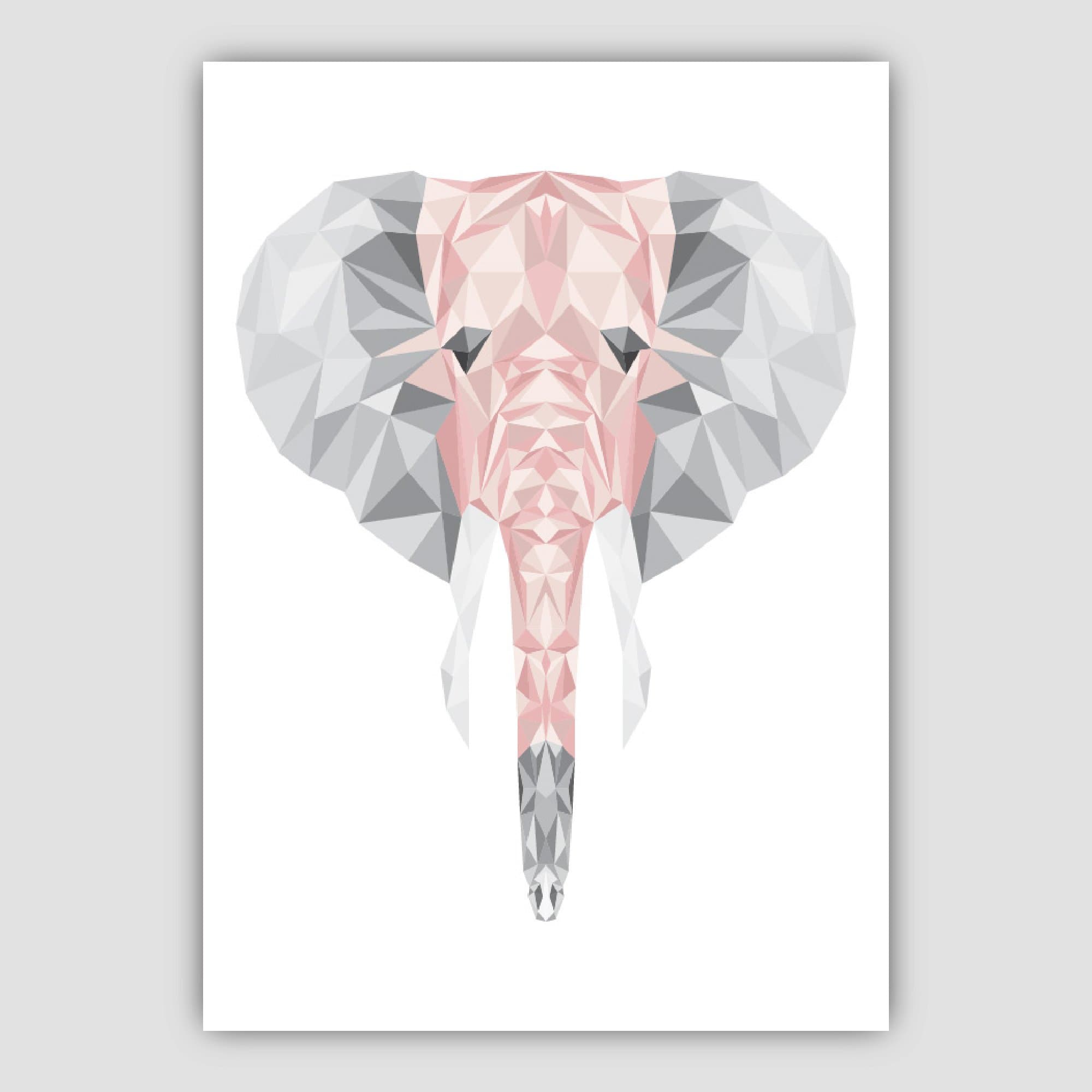 GEOMETRIC set of 3 Blush PINK Elephant Art Prints