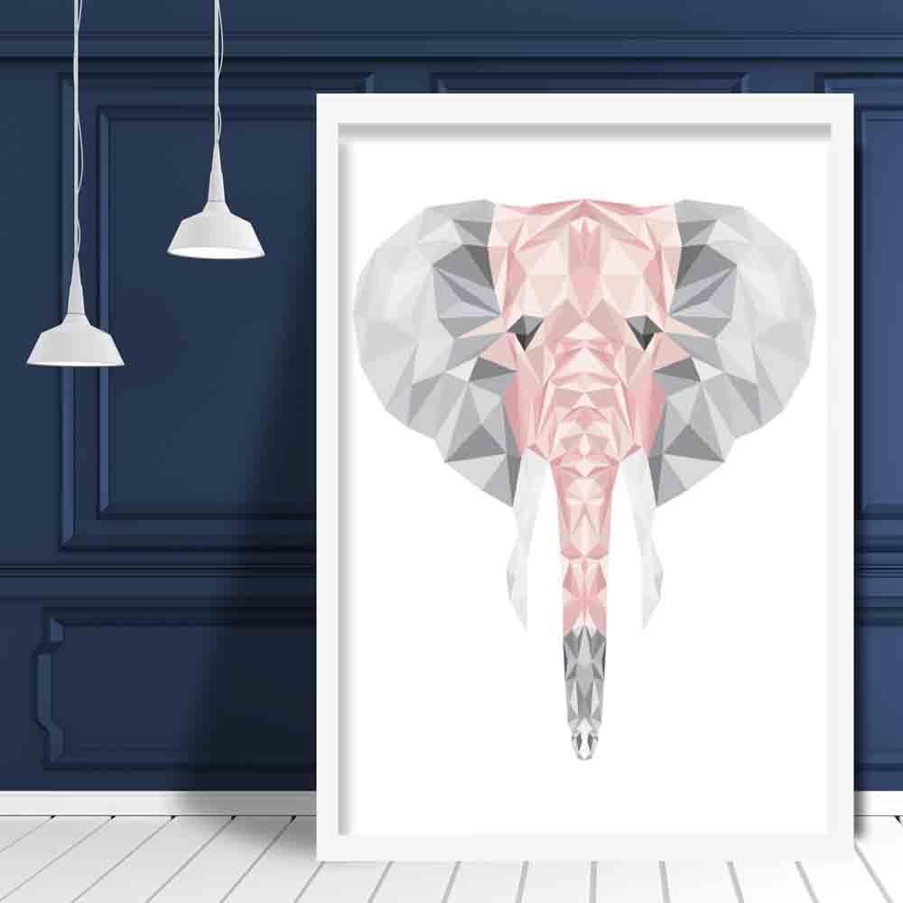 Geometric Poly Blush Pink and Grey Elephant Head Poster