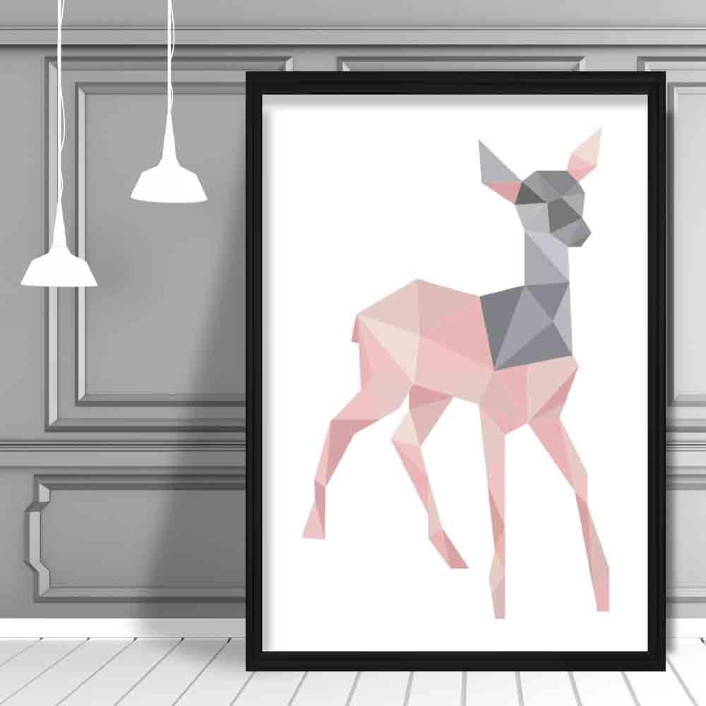Geometric Poly Blush Pink and Grey Young Stag Poster