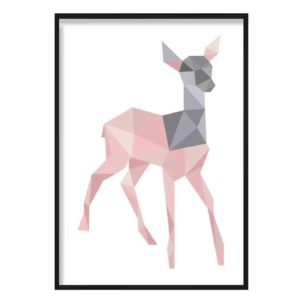 Geometric Poly Blush Pink and Grey Young Stag Poster