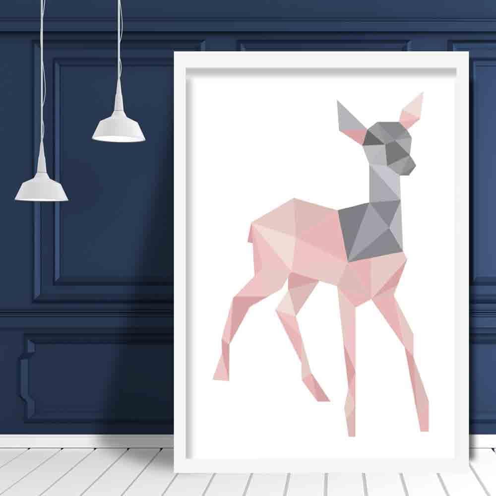 Geometric Poly Blush Pink and Grey Young Stag Poster
