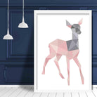 Geometric Poly Blush Pink and Grey Young Stag Poster