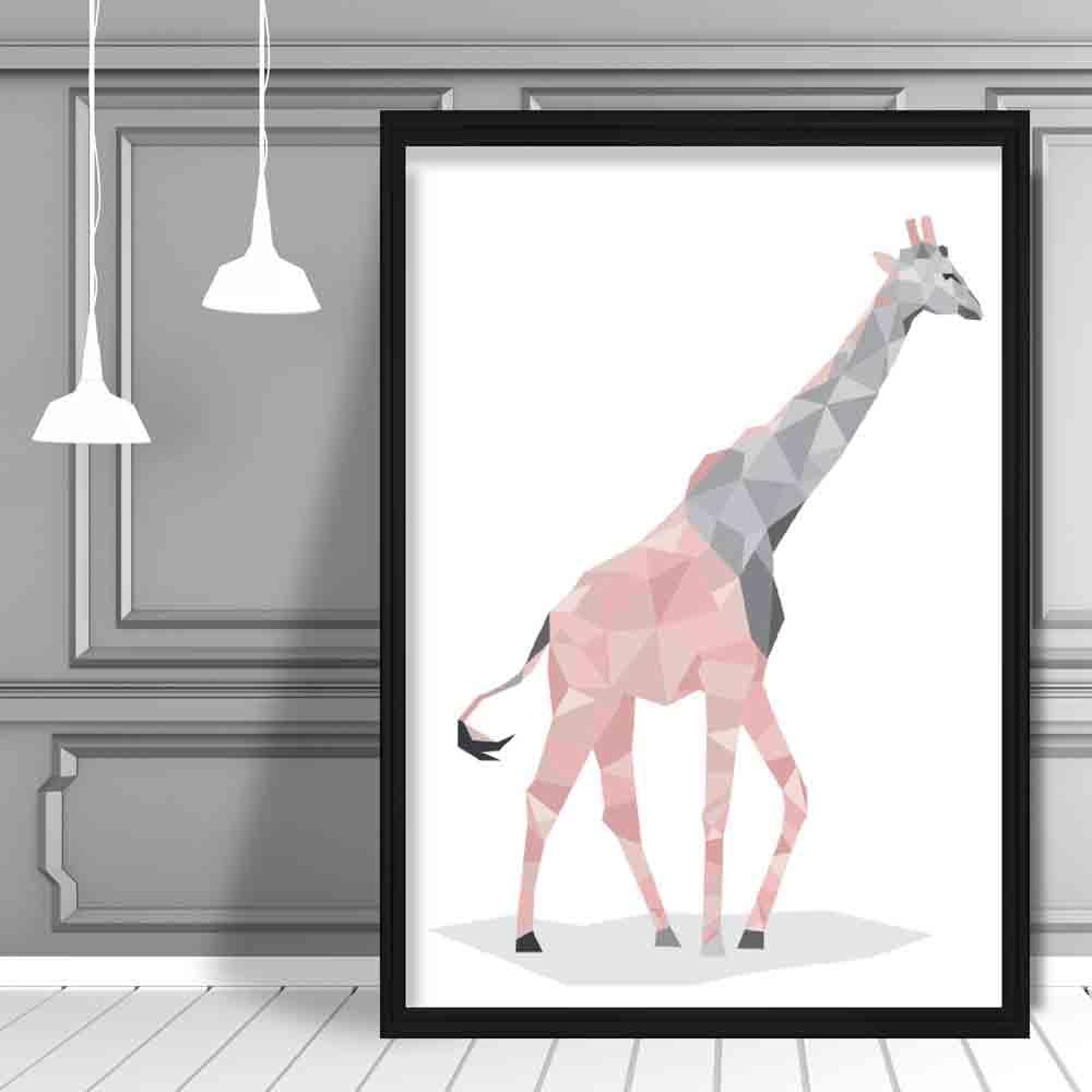 Geometric Poly Blush Pink and Grey Giraffe Poster