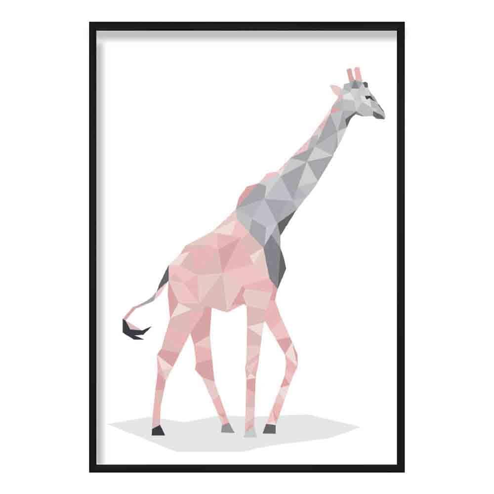 Geometric Poly Blush Pink and Grey Giraffe Poster
