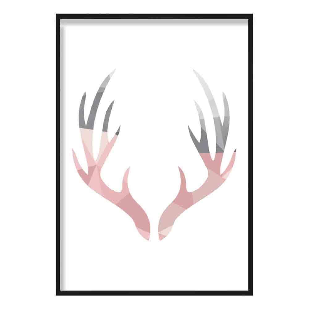 Geometric Poly Blush Pink and Grey Stag AntlersPoster