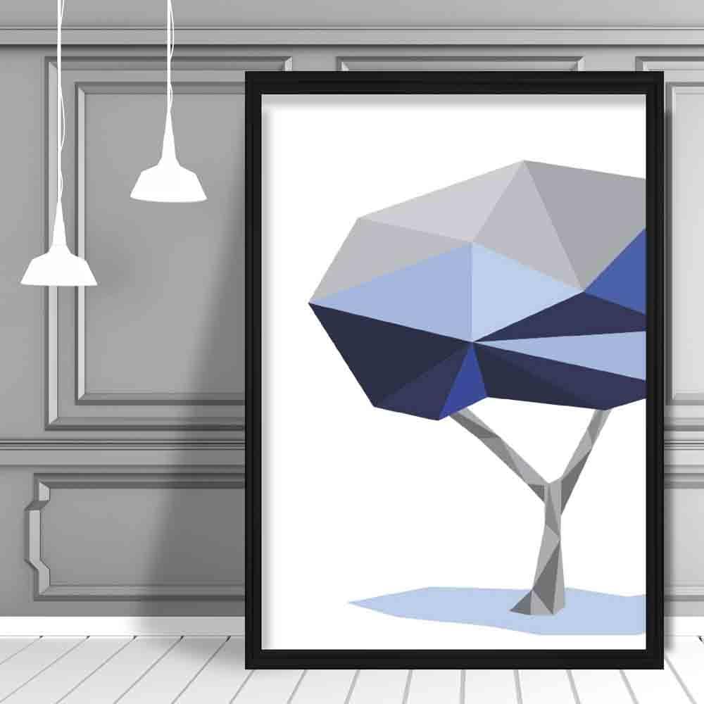 Geometric Poly Navy Blue and Grey Tree Poster