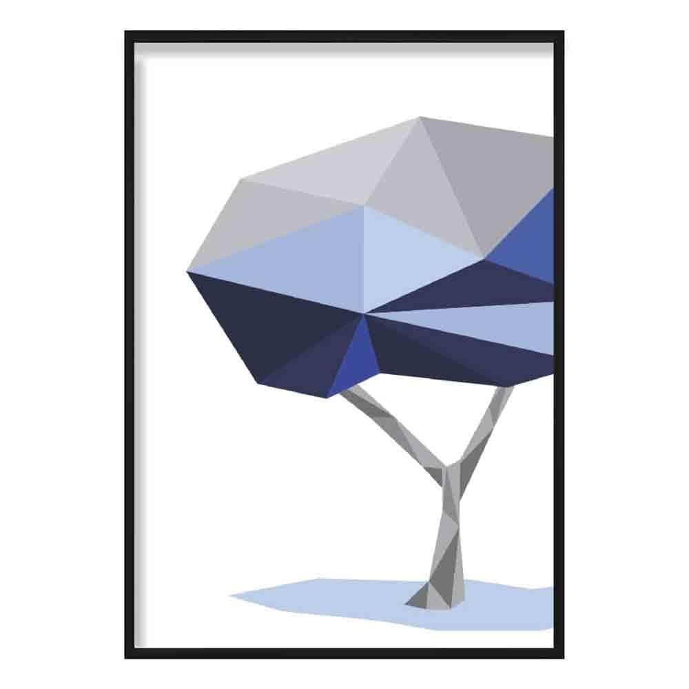 Geometric Poly Navy Blue and Grey Tree Poster
