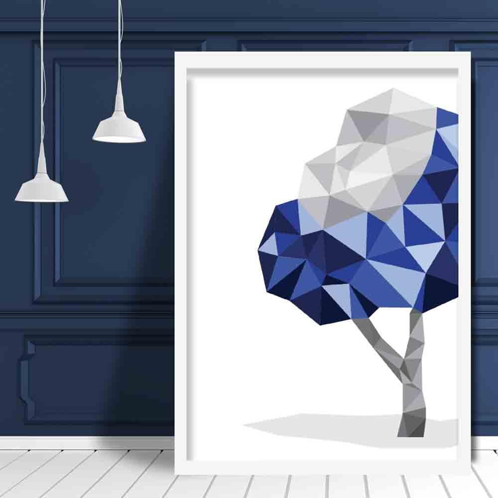 Geometric Poly Navy Blue and Grey Tree 2 Poster