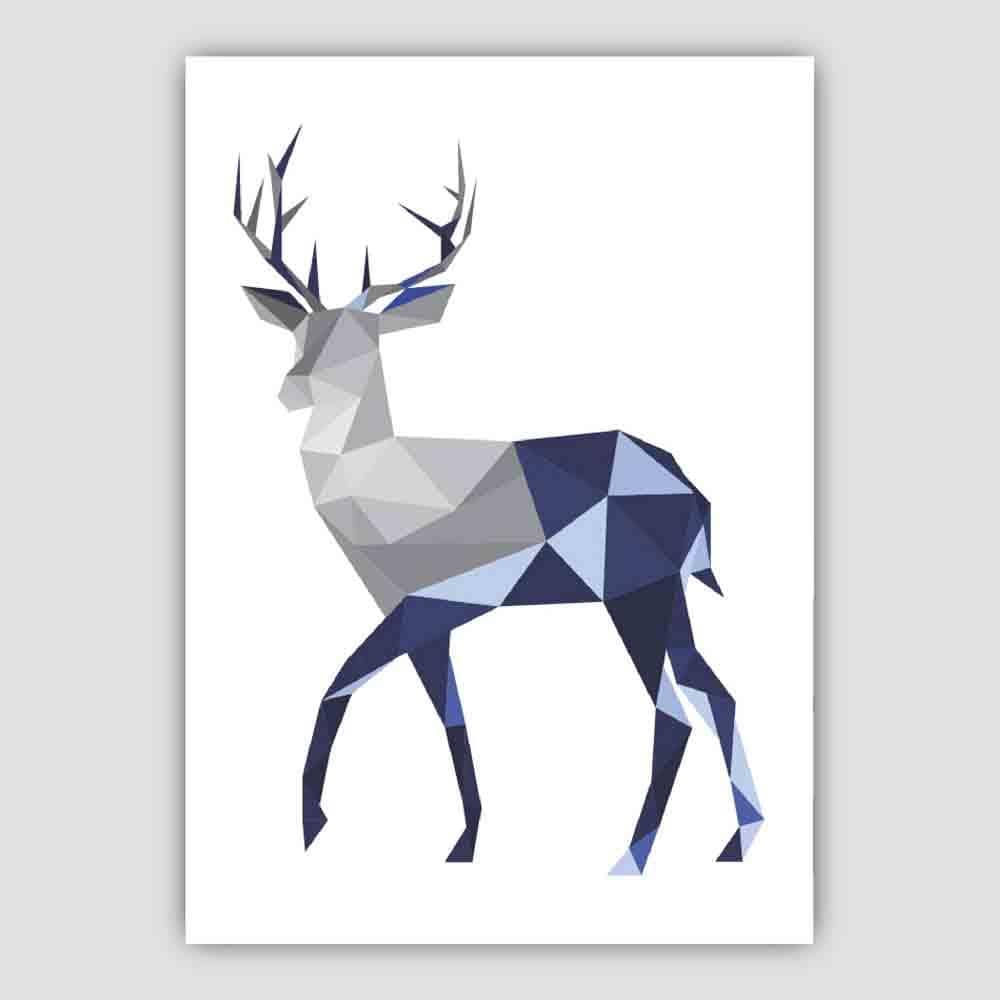 Geometric Poly Navy Blue and Grey Stag Poster