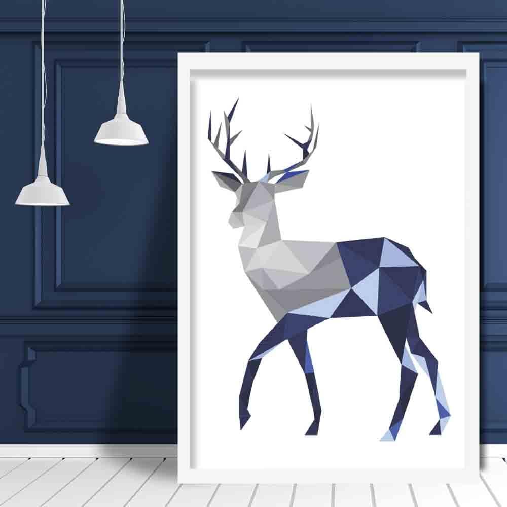 Geometric Poly Navy Blue and Grey Stag Poster