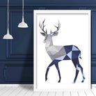 Geometric Poly Navy Blue and Grey Stag Poster