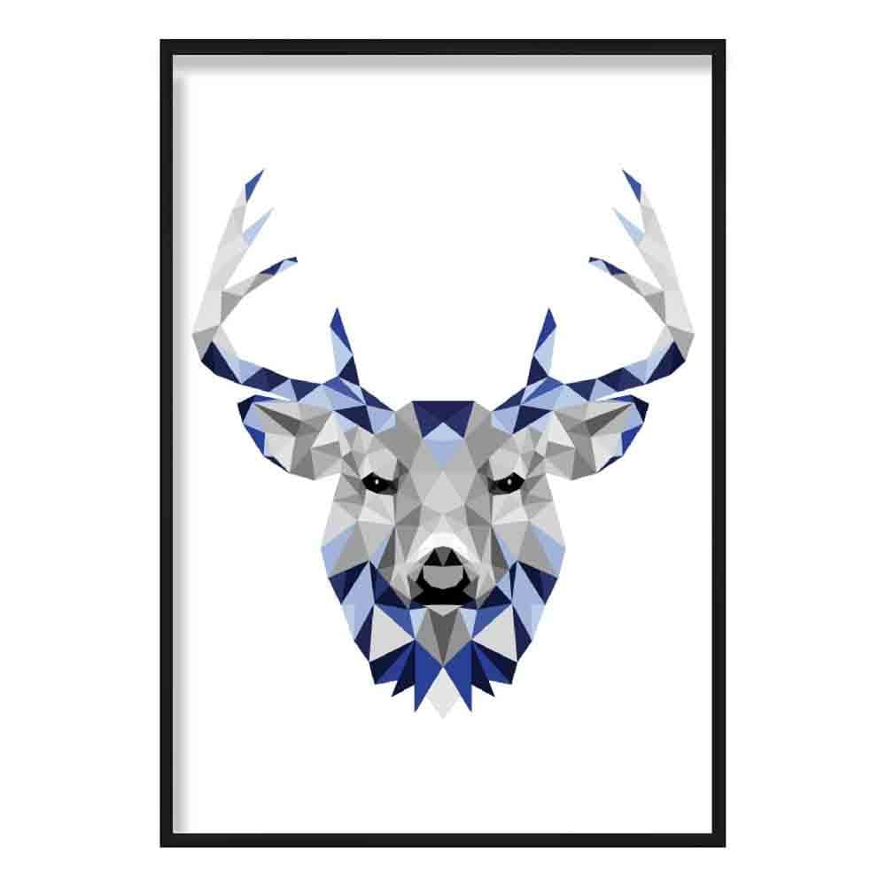 Geometric Poly Navy Blue and Grey Stag Head Poster