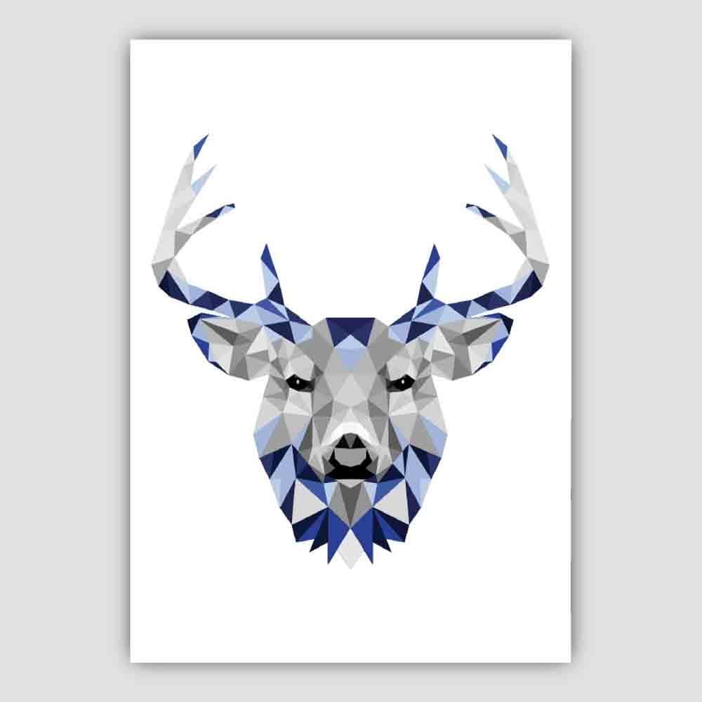 Geometric Poly Navy Blue and Grey Stag Head Poster