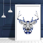Geometric Poly Navy Blue and Grey Stag Head Poster