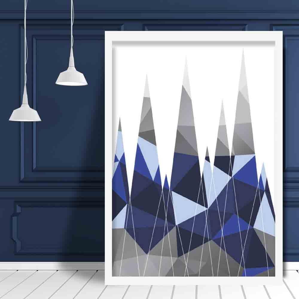 Geometric Poly Navy Blue and Grey Mountains Poster