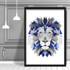 Geometric Poly Navy Blue and Grey Lion Head Poster