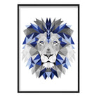 Geometric Poly Navy Blue and Grey Lion Head Poster