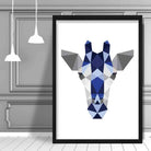 Geometric Poly Navy Blue and Grey Giraffe Head Poster