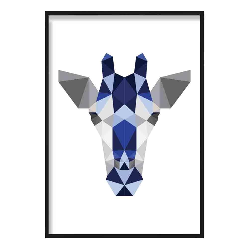 Geometric Poly Navy Blue and Grey Giraffe Head Poster