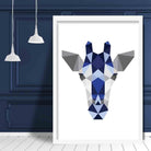 Geometric Poly Navy Blue and Grey Giraffe Head Poster